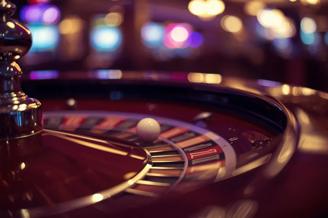 Roulette wheel spinning with the ball in motion